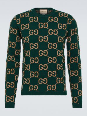 Шерстяной свитер с жаккардовым узором GG Gucci зеленый