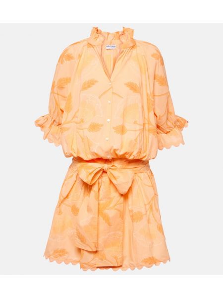 Vestido camisero de algodón de flores Juliet Dunn naranja