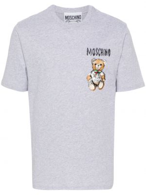 Памучна тениска с принт Moschino сиво