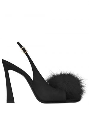 Sandále s kožušinou Saint Laurent čierna
