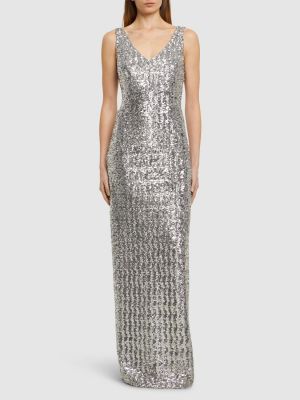 Sukienka długa z dekoltem w serek Michael Kors Collection srebrna