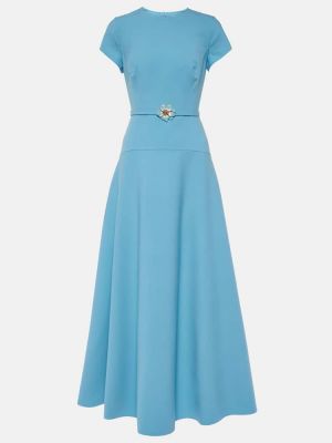 Sukienka długa wełniana Oscar De La Renta niebieska