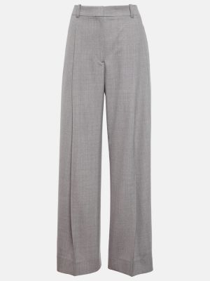Plisované vlněné kalhoty relaxed fit Victoria Beckham šedé