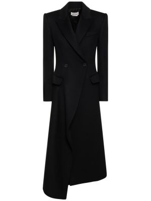 Černý asymetrický vlněný kabát Alexander Mcqueen