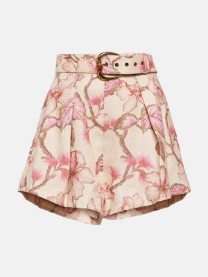 Pantaloni scurți de in cu model floral Zimmermann roz