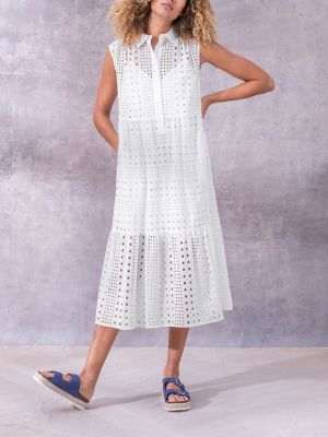 Хлопковое длинное платье с вышивкой без рукавов Celtic & Co. белое