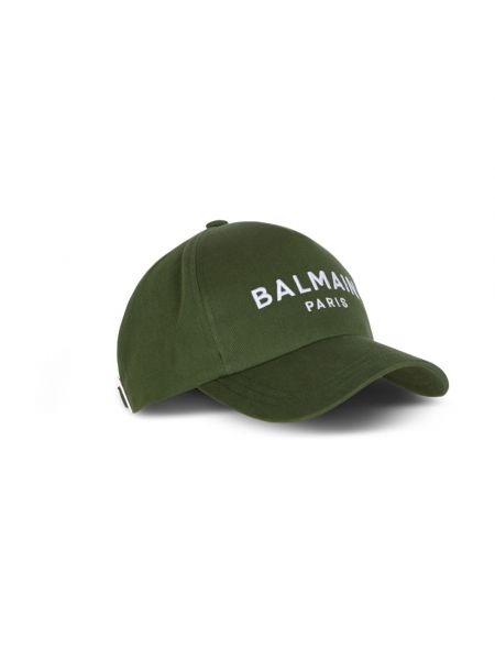 Haftowana czapka z daszkiem bawełniana Balmain zielona
