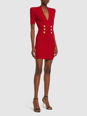 Viskózové mini šaty Balmain červená