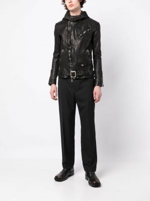 Lederjacke mit kapuze Yohji Yamamoto schwarz