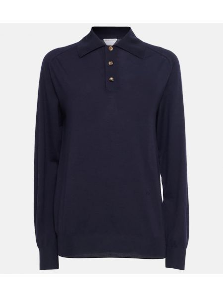 Tricou polo de lână Bottega Veneta albastru