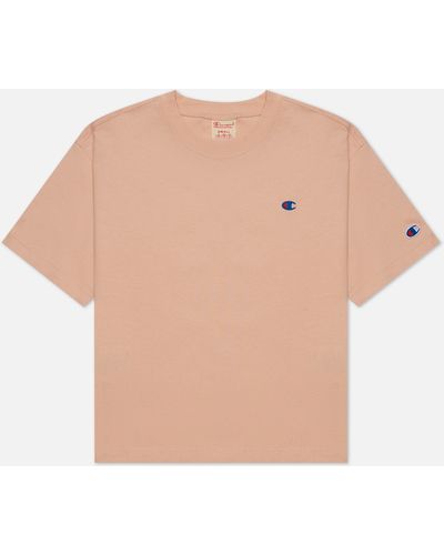 Женская футболка Champion Reverse Weave C Logo Cropped Custom Fit,  , размер S - Розовый