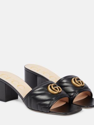 Papuci tip mules din piele Gucci negru
