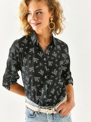 Lina krekls ar ziediem Olalook melns