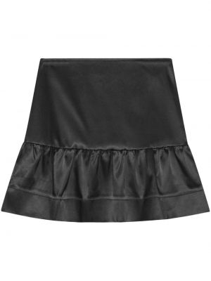 Satenska mini suknja s volanima Ganni crna