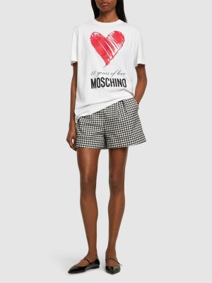 Kokvilnas t-krekls ar apdruku džersija Moschino balts