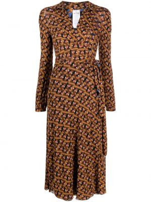 Oboustranné šaty s potiskem Dvf Diane Von Furstenberg hnědé