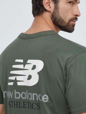 Zelené bavlněné tričko s potiskem New Balance