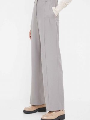 Jednobarevné vlněné kalhoty s vysokým pasem Calvin Klein šedé