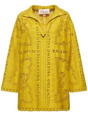 Krajkové bavlněné šaty Valentino žluté