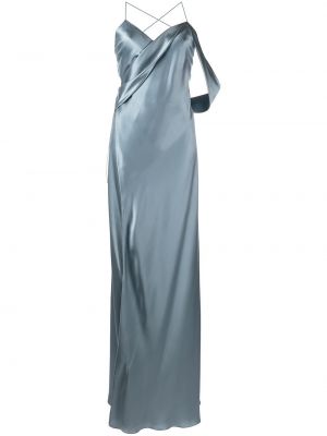 Svilena večerna obleka z draperijo Michelle Mason modra