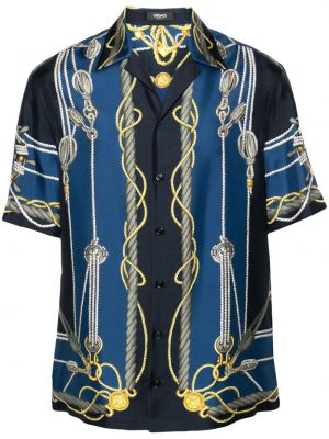 Jedwabna koszula z nadrukiem Versace niebieska