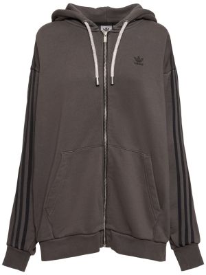 Oversized βαμβακερός φούτερ με κουκούλα Adidas Originals γκρι