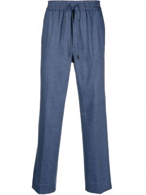 Lněné rovné kalhoty Brioni modré