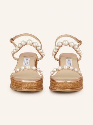 Sandały z paskami z perełkami na platformie Jimmy Choo białe