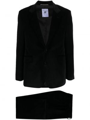 Žametna ukrojena obleka iz rebrastega žameta Pt Torino črna