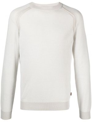 Памучен пуловер с кръгло деколте Boss бяло