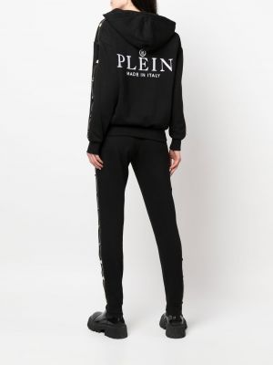 Mikina s kapucí na zip se cvočky Philipp Plein černá