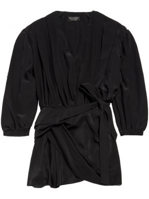 Seiden kleid mit v-ausschnitt Balenciaga schwarz