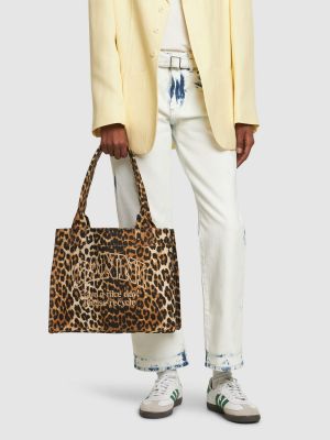 Bolso shopper de algodón leopardo Ganni