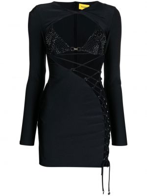Mini haljina s vezicama s čipkom Dundas crna