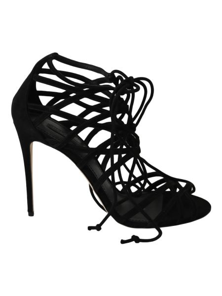 Sandały skórzane na obcasie na wysokim obcasie Dolce And Gabbana czarne
