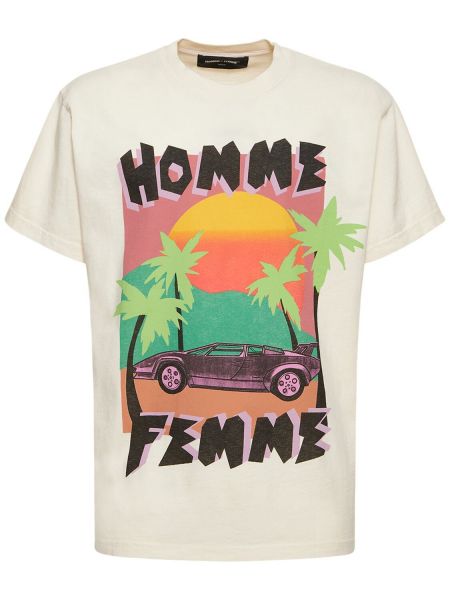 Koszulka bawełniana z dżerseju Homme + Femme La biała