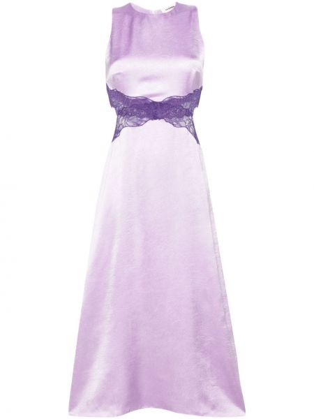 Krajkové saténové midi šaty Sandro fialové