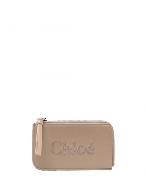 Usnjena denarnica z vezenjem Chloe bež