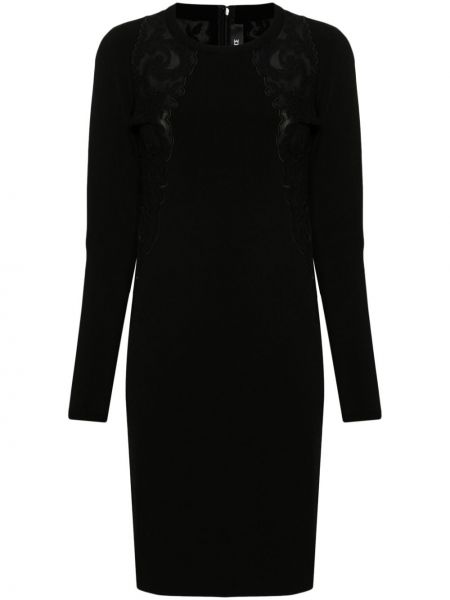 Pletena mini haljina s čipkom Versace crna