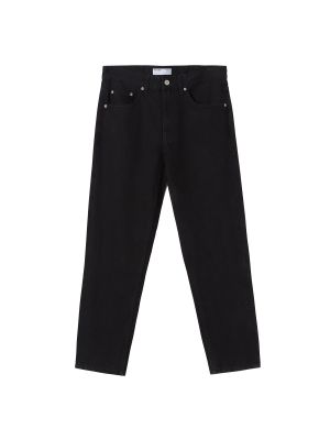 Jednofarebné bavlnené džínsy s rovným strihom na zips Bershka - čierna