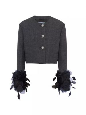 Серый шерстяной пиджак с перьями Prada