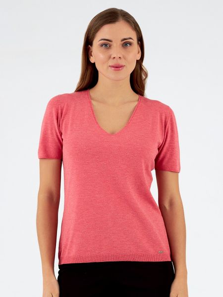 Jersey manga corta de tela jersey de cuello redondo Zero rosa