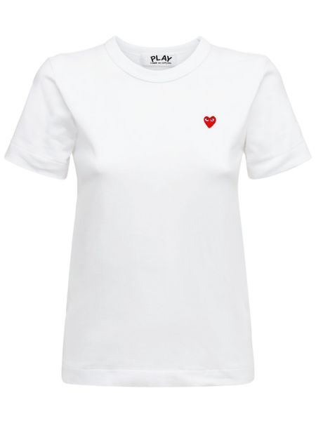 T-shirt med broderi i bomull med hjärtmönster Comme Des Garçons Play