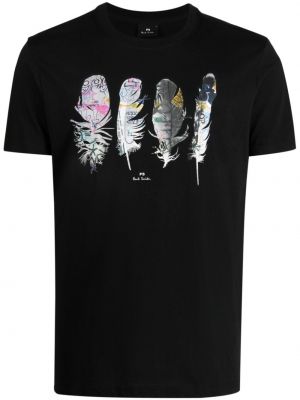 Raštuotas medvilninis marškinėliai su plunksnomis Ps Paul Smith juoda