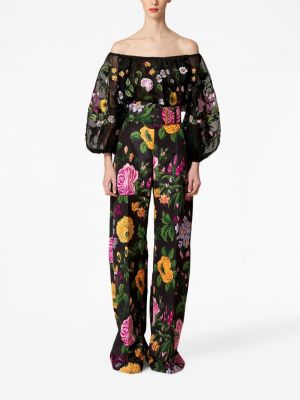 Květinové kalhoty s potiskem relaxed fit Carolina Herrera černé