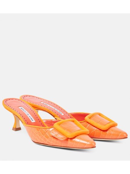 Lær muldyr Manolo Blahnik oransje