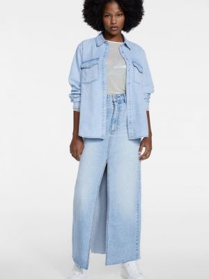 Stradivarius Jeansowa Spódnica Maxi W Stylu Vintage Denimowy Średni Light Blue 34
