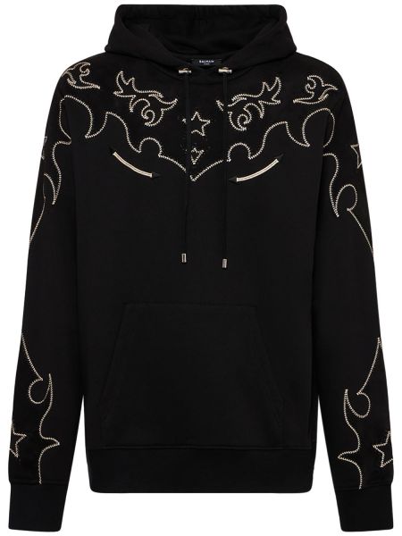 Sudadera con capucha de ante de tela jersey Balmain negro