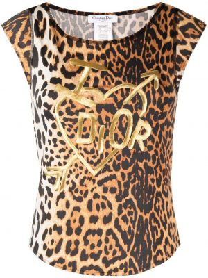 Tričko s potlačou s leopardím vzorom Christian Dior hnedá