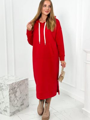 Dlouhé šaty s kapucňou Kesi červená